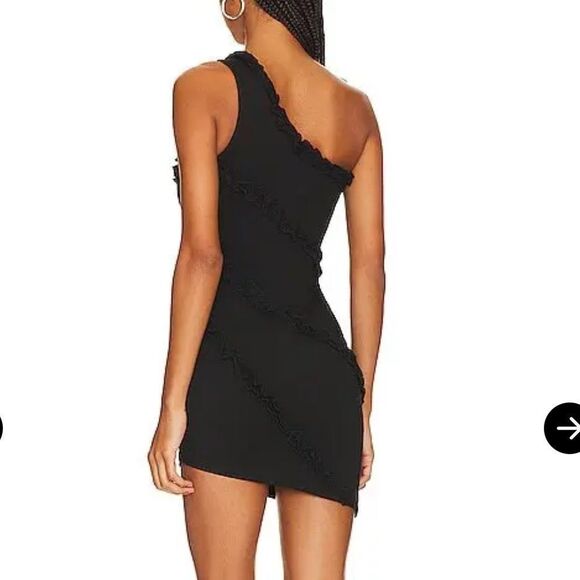 NWT MORE TO COME Camila One Shoulder Dress black mini ruffle trim Revolve M - Picture 10 of 12